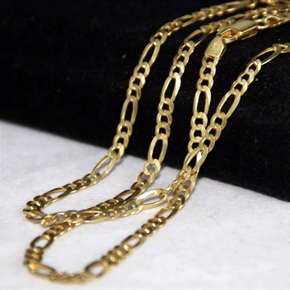 Italy 925 Sterling Silver 14k plated Figaro Chain Necklace 4.4mm 22 Inch
